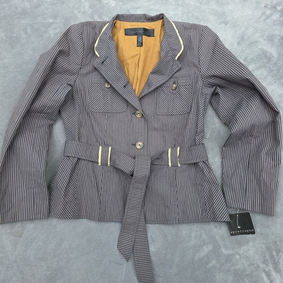 Apostrophe Jackets & Blazers - Apostrophe Womens Belted Black Stripe Jacket With Pockets Tie Size‎ 12 Academia